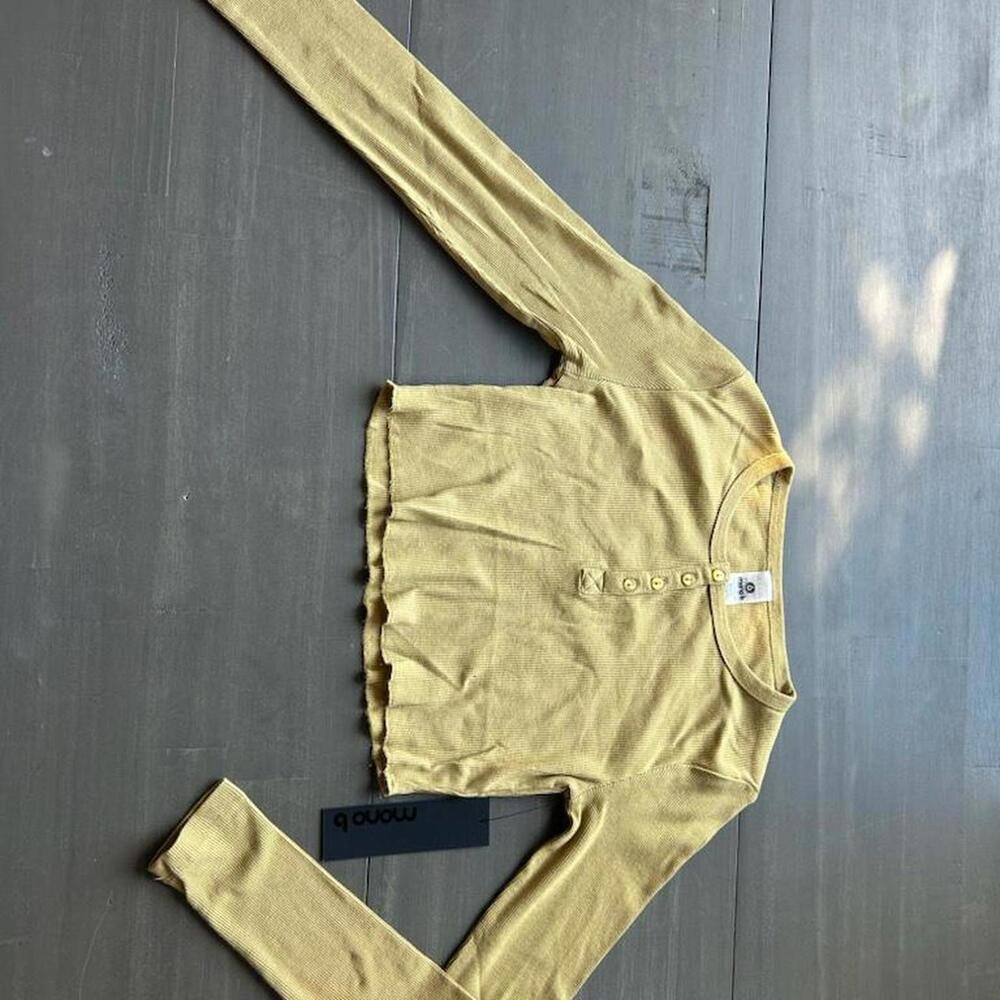 Mono B Olive Button-Up Ribbed Long Sleeve – Size S – NWT